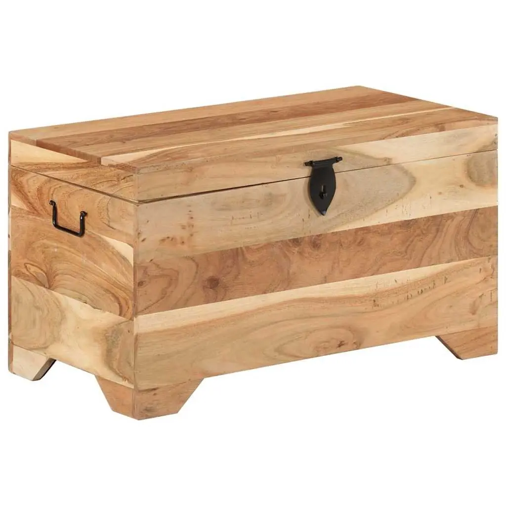 Storage Chest Solid Acacia Wood Brown Wooden Box Latch Handles Side Table Bench