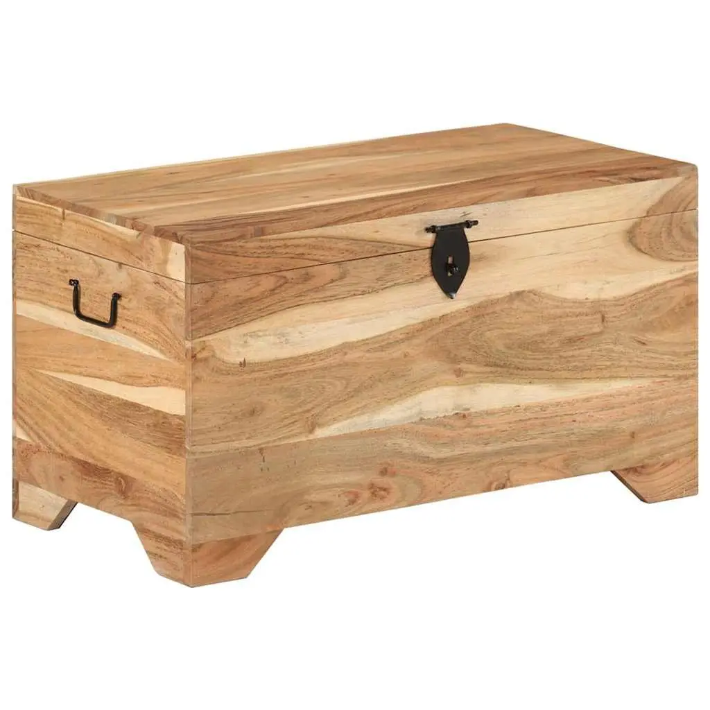 Storage Chest Solid Acacia Wood Brown Wooden Box Latch Handles Side Table Bench