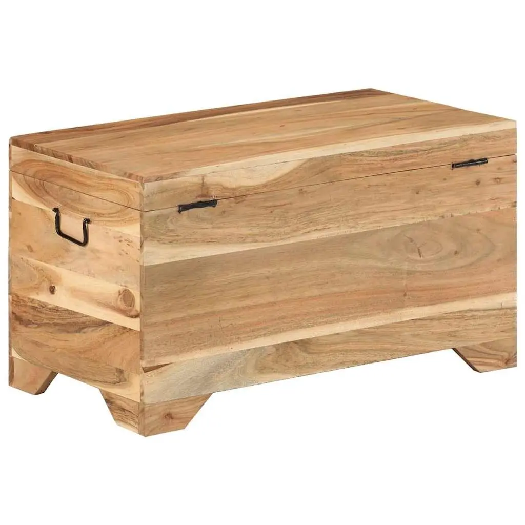 Storage Chest Solid Acacia Wood Brown Wooden Box Latch Handles Side Table Bench