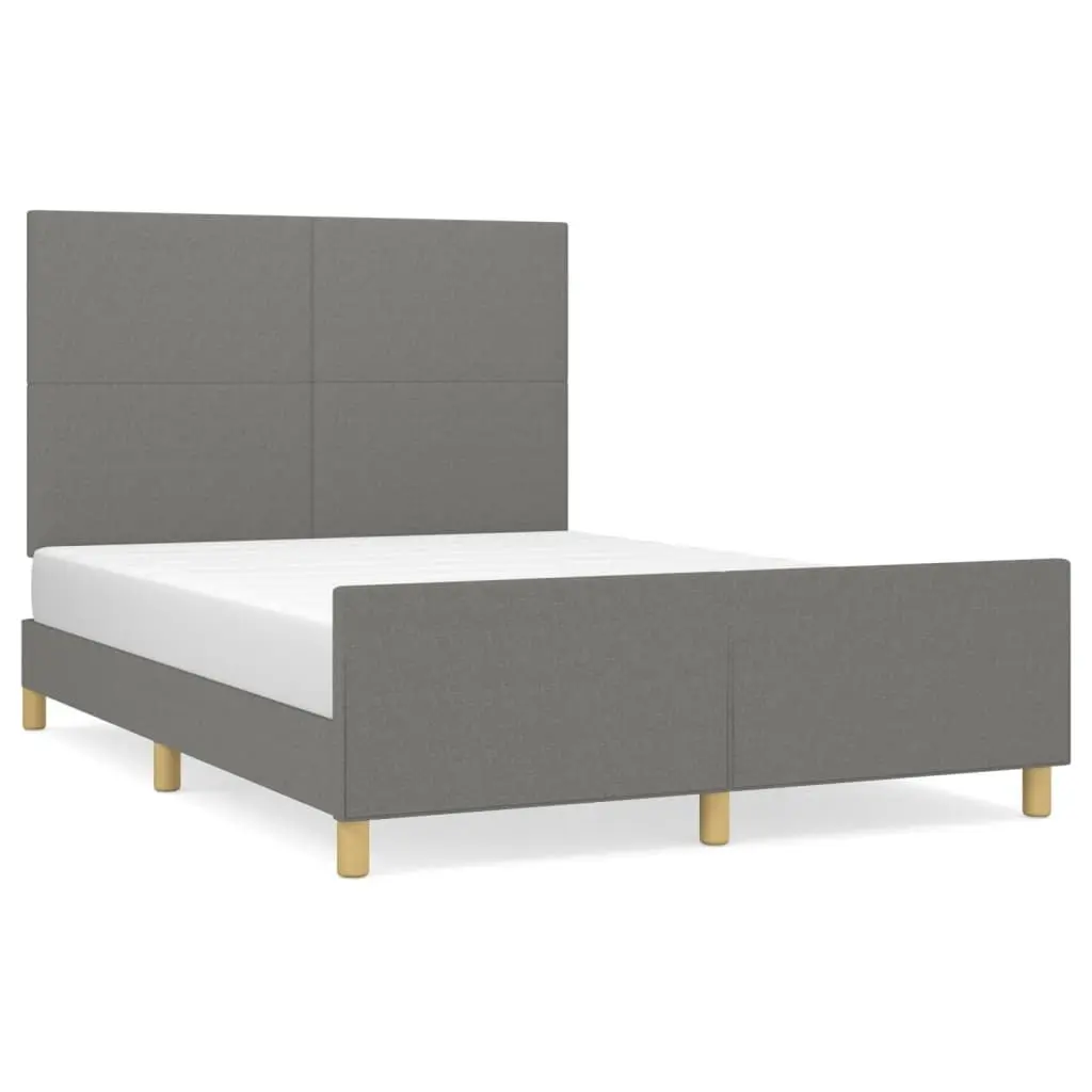 Double Bed Frame with Headboard Grey Fabric 137x187cm Bedroom Furniture