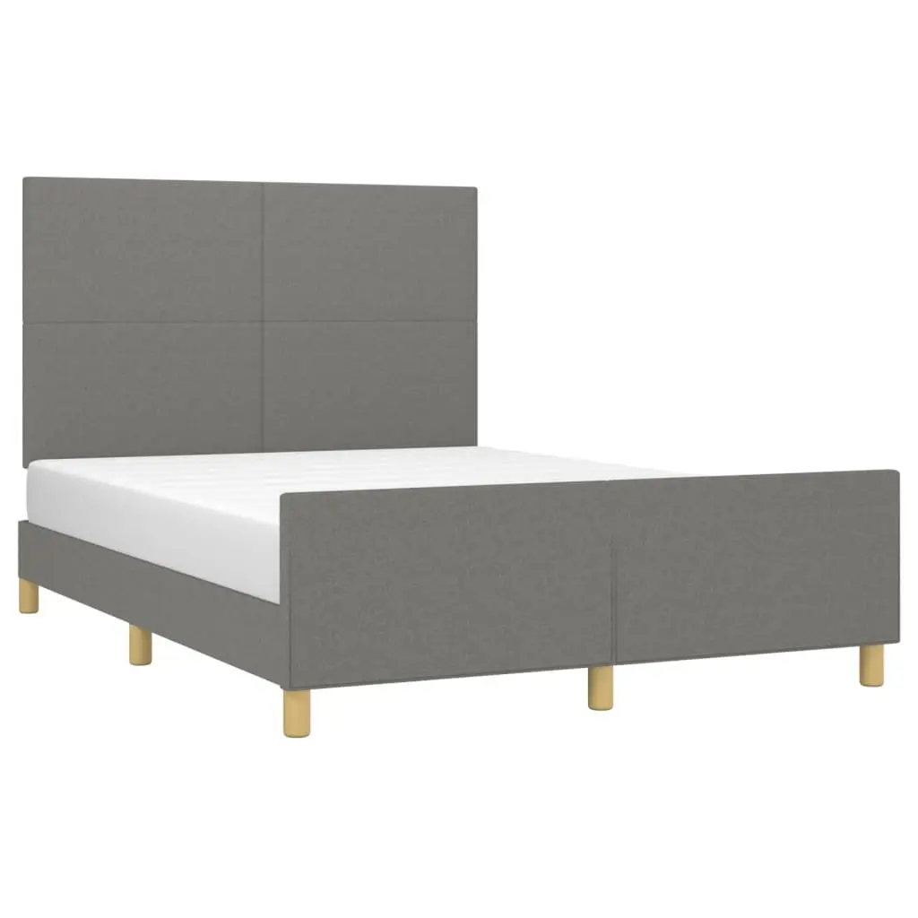 Double Bed Frame with Headboard Grey Fabric 137x187cm Bedroom Furniture