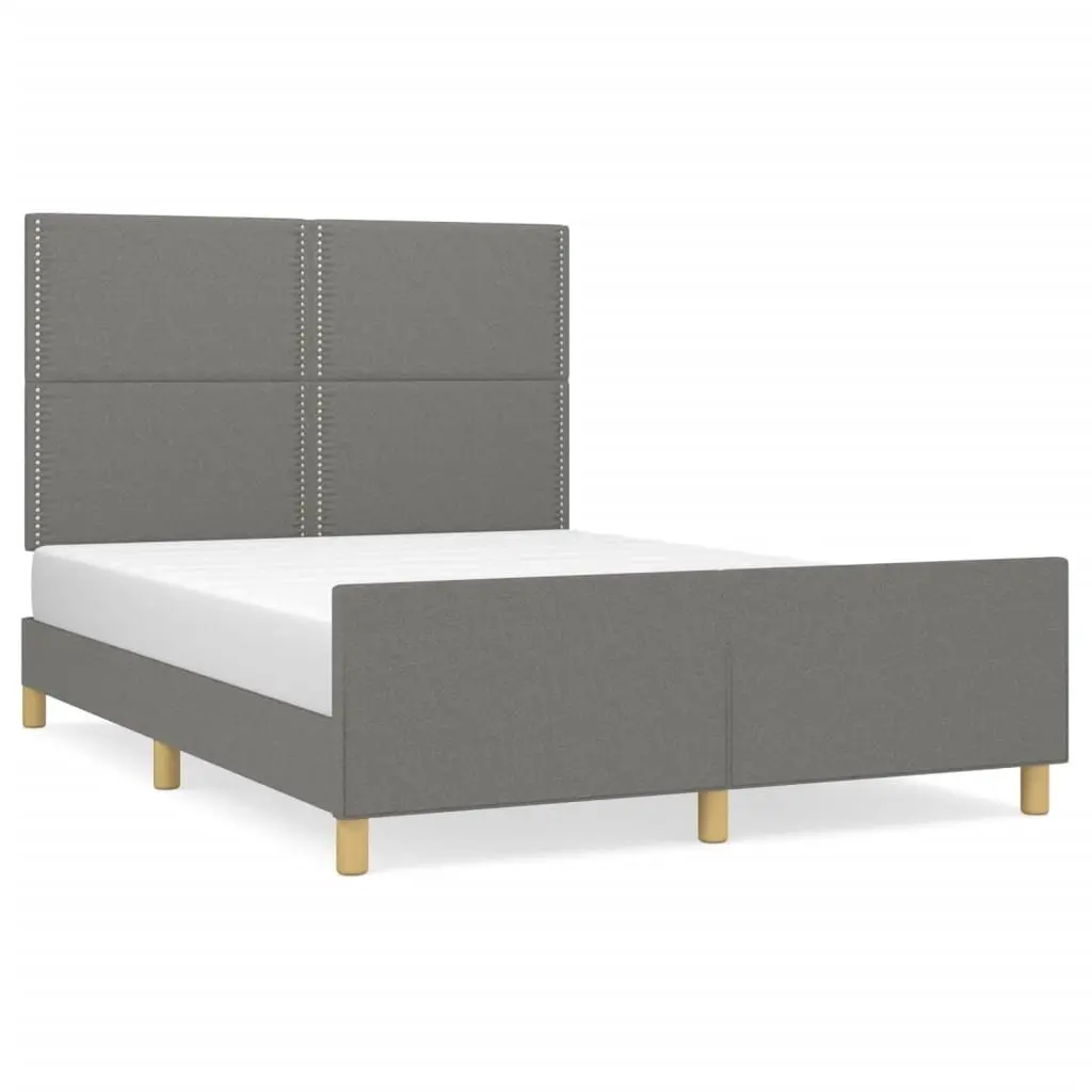 Grey Fabric Double Bed Frame with Solid Support