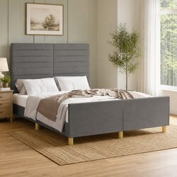 Reliable Grey Fabric Double Bed Frame with Supportive Headboard