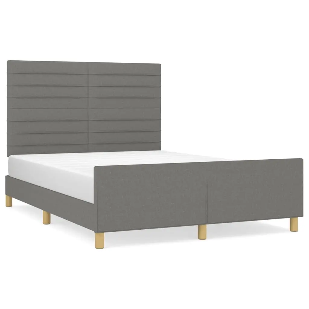 Grey Fabric Double Bed Frame with Supportive Headboard