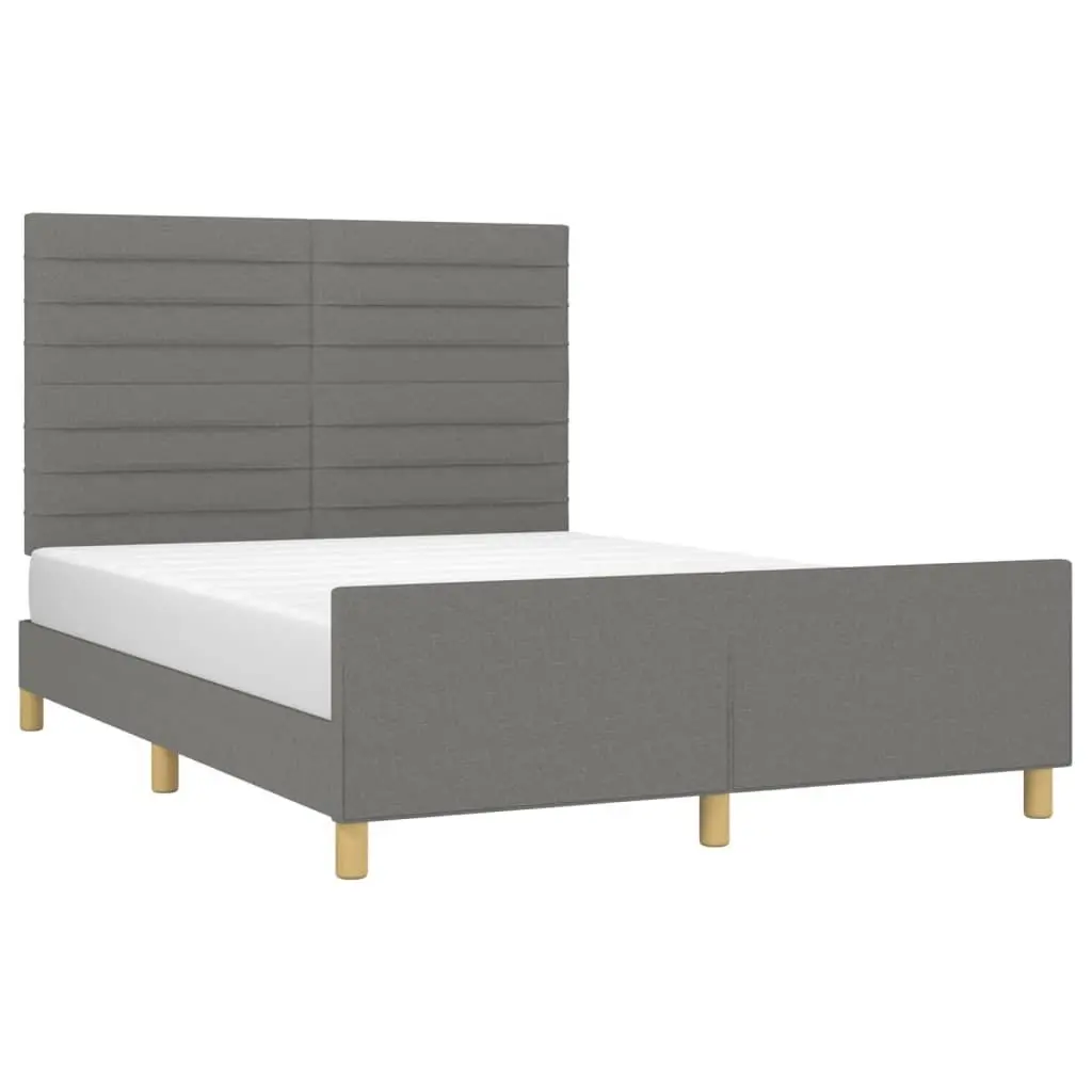Grey Fabric Double Bed Frame with Supportive Headboard