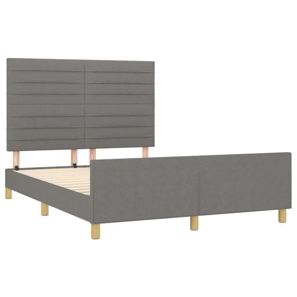 Grey Fabric Double Bed Frame with Supportive Headboard