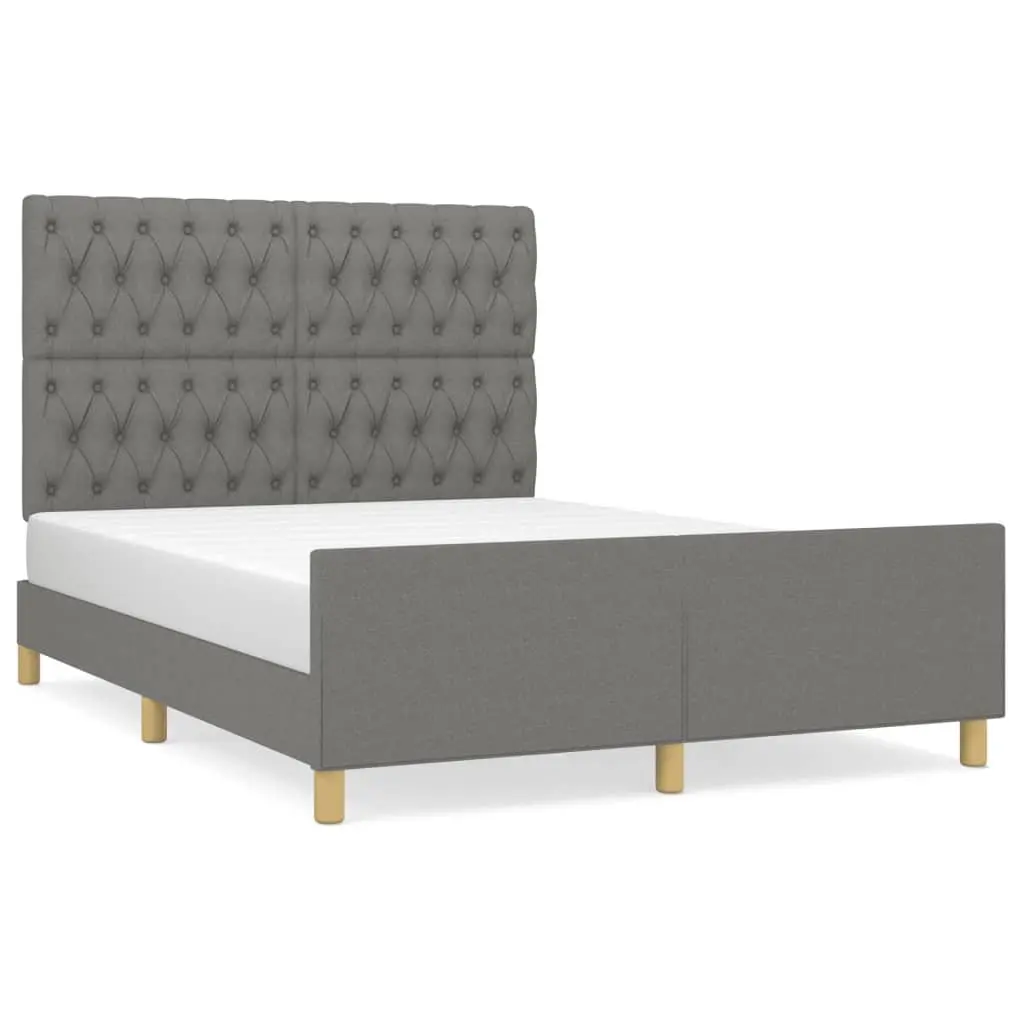 Double Bed Frame Adjustable Headboard 137x187cm Grey Fabric
