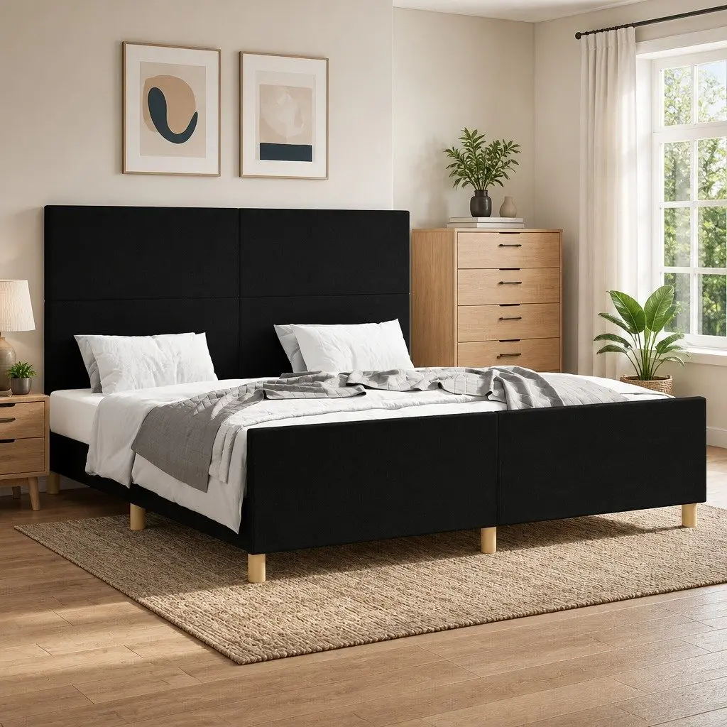 Queen Bed Frame with Headboard Black Fabric 152x203 cm Bedroom Furniture