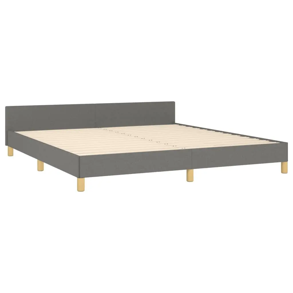 Queen Bed Frame Dark Grey Fabric Headboard Adjustable Height Plywood Slats