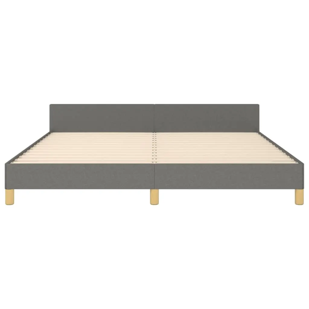 Queen Bed Frame Dark Grey Fabric Headboard Adjustable Height Plywood Slats