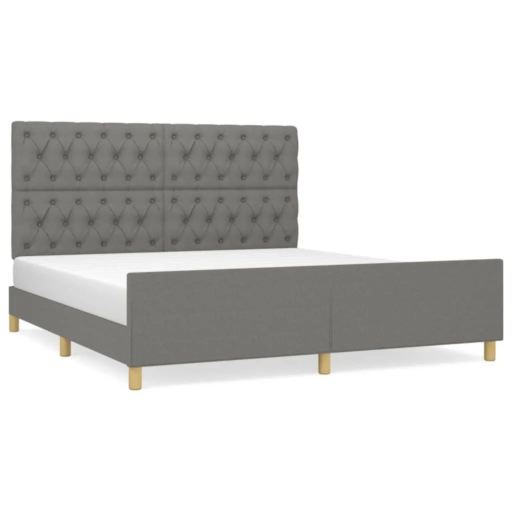 Queen Bed Frame with Grey Fabric Headboard 152x203cm