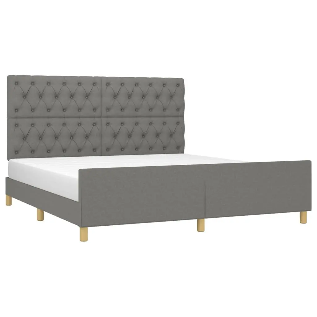 Queen Bed Frame with Grey Fabric Headboard 152x203cm