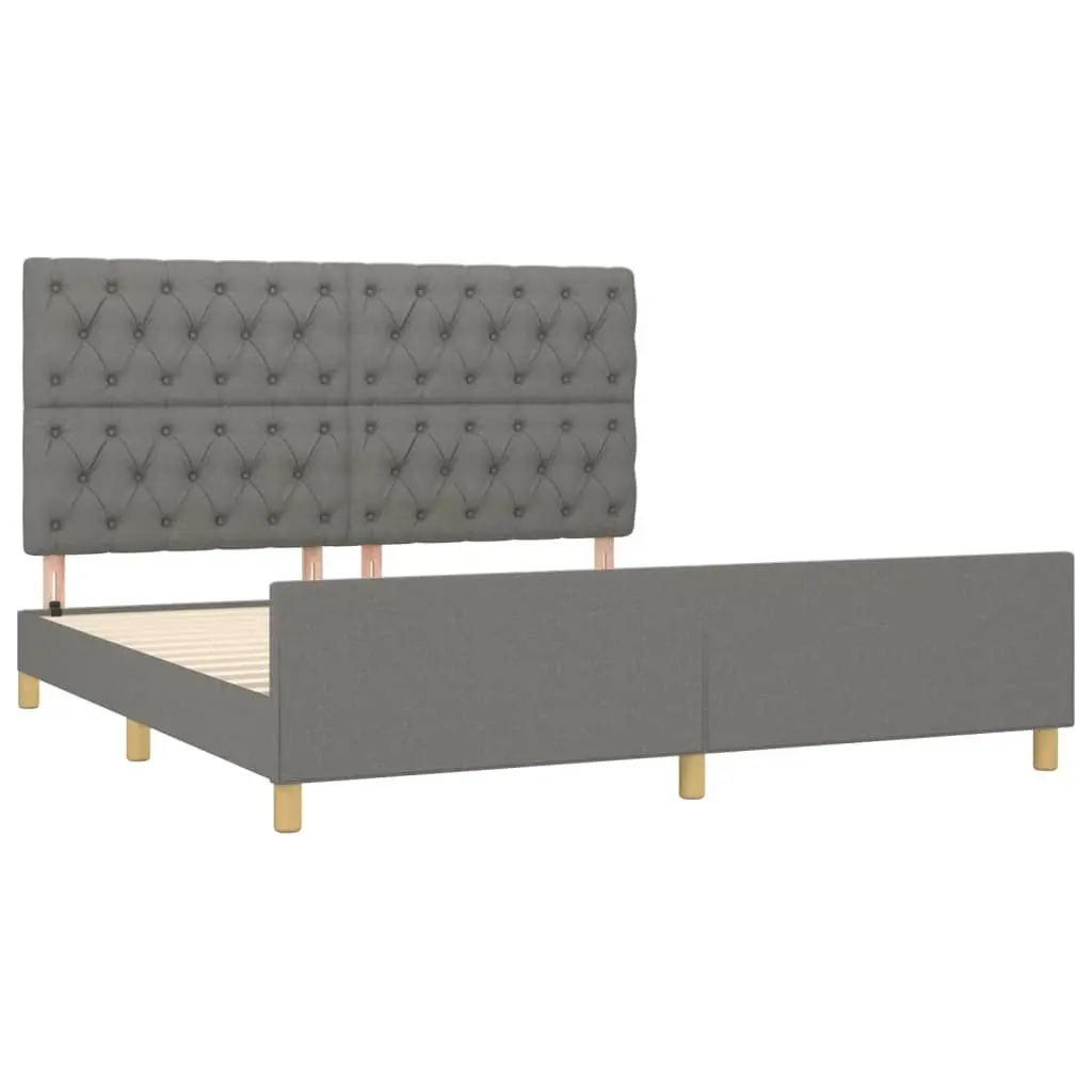 Queen Bed Frame with Grey Fabric Headboard 152x203cm