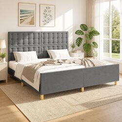 Queen Bed Frame Grey Fabric Headboard 152x203cm Bedroom Furniture without