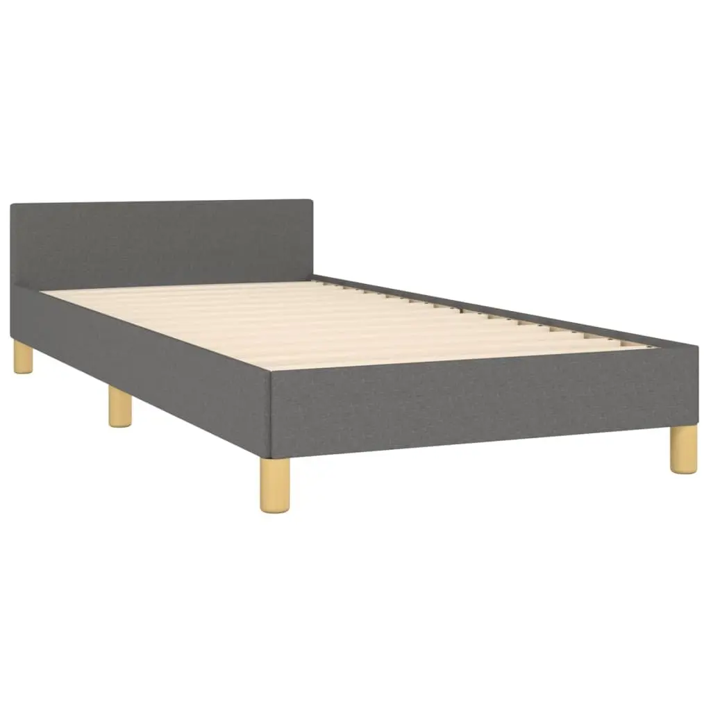 King Single Bed Frame Adjustable Height Grey Fabric Plywood Slats