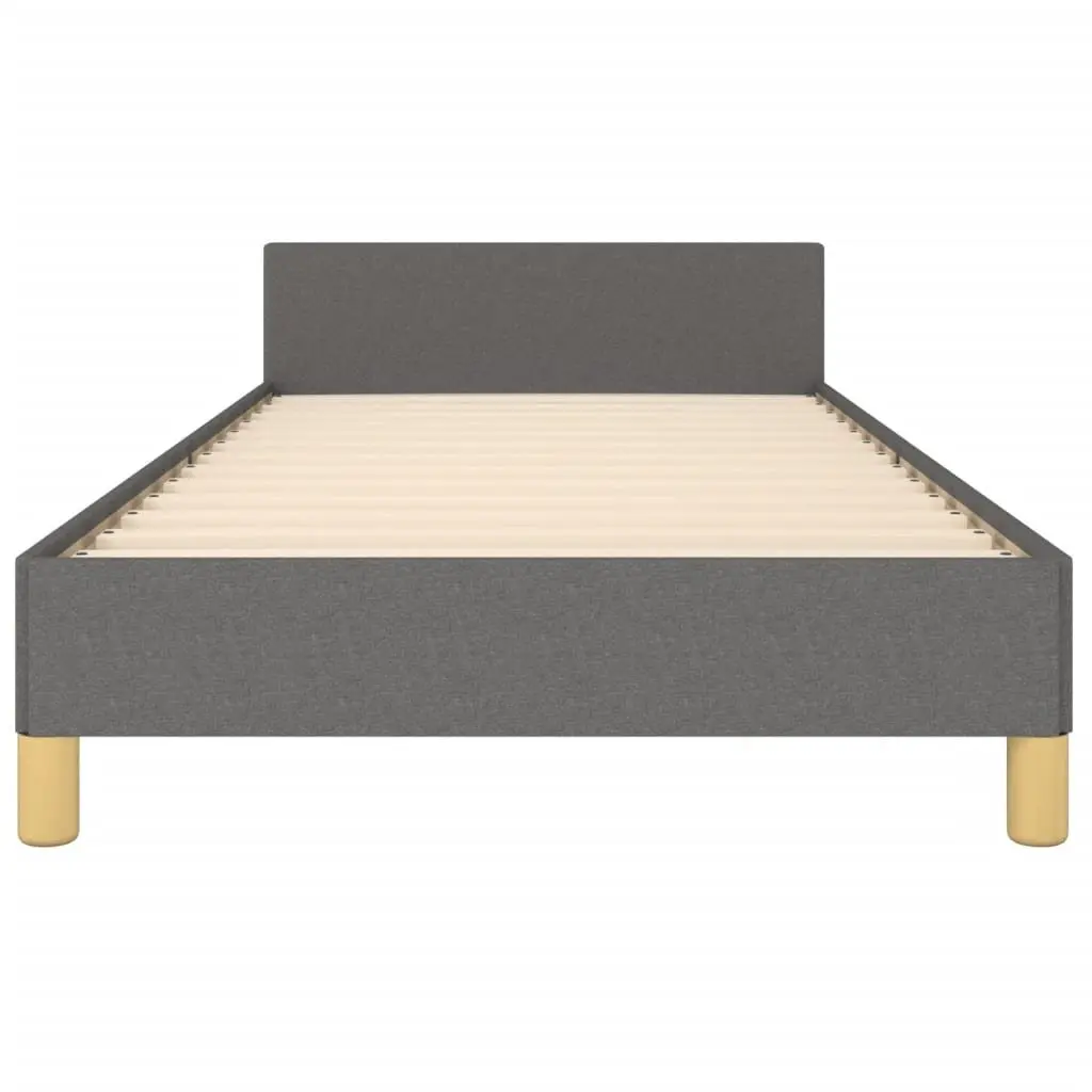 King Single Bed Frame Grey Fabric Headboard Adjustable Height Plywood Slats