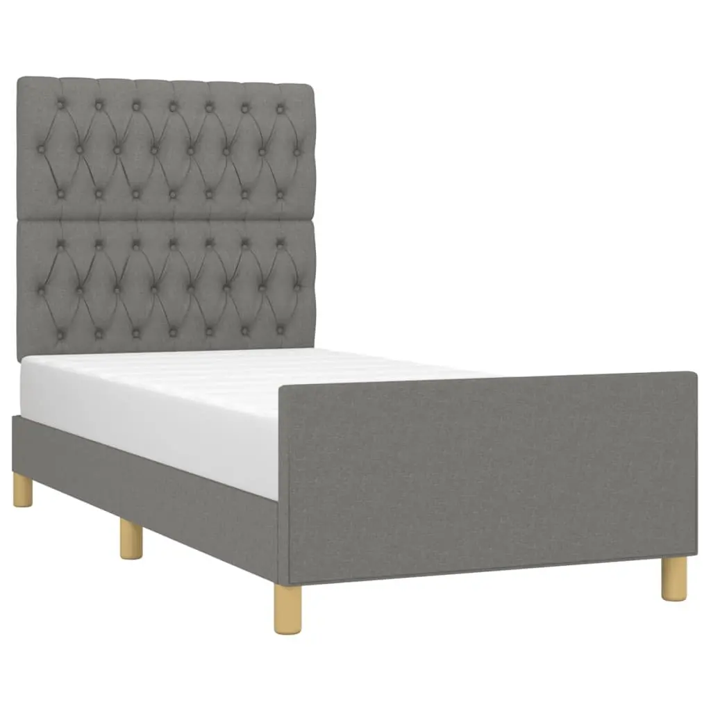 Upholstered Bed Frame for King Single Use with Adjustable Headboard Grey Fabric 107x203 cm