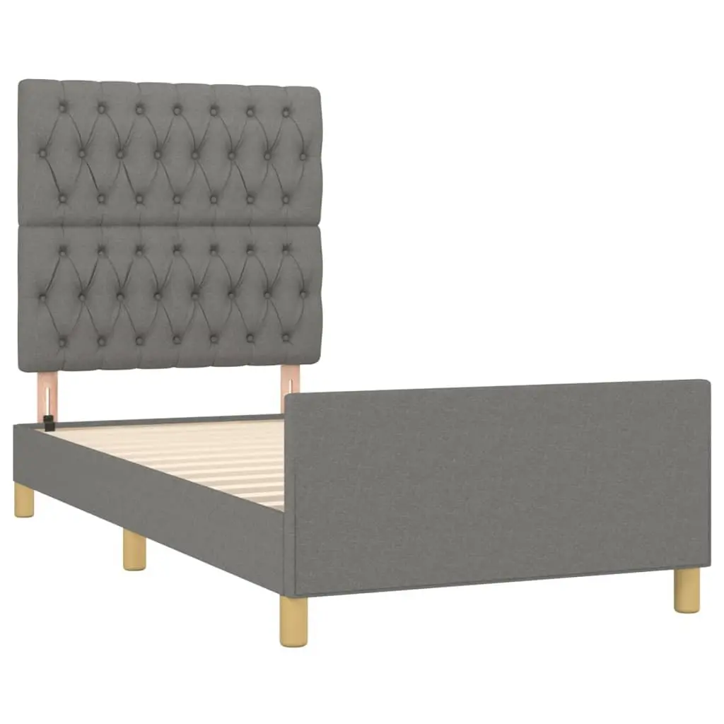 Upholstered Bed Frame for King Single Use with Adjustable Headboard Grey Fabric 107x203 cm