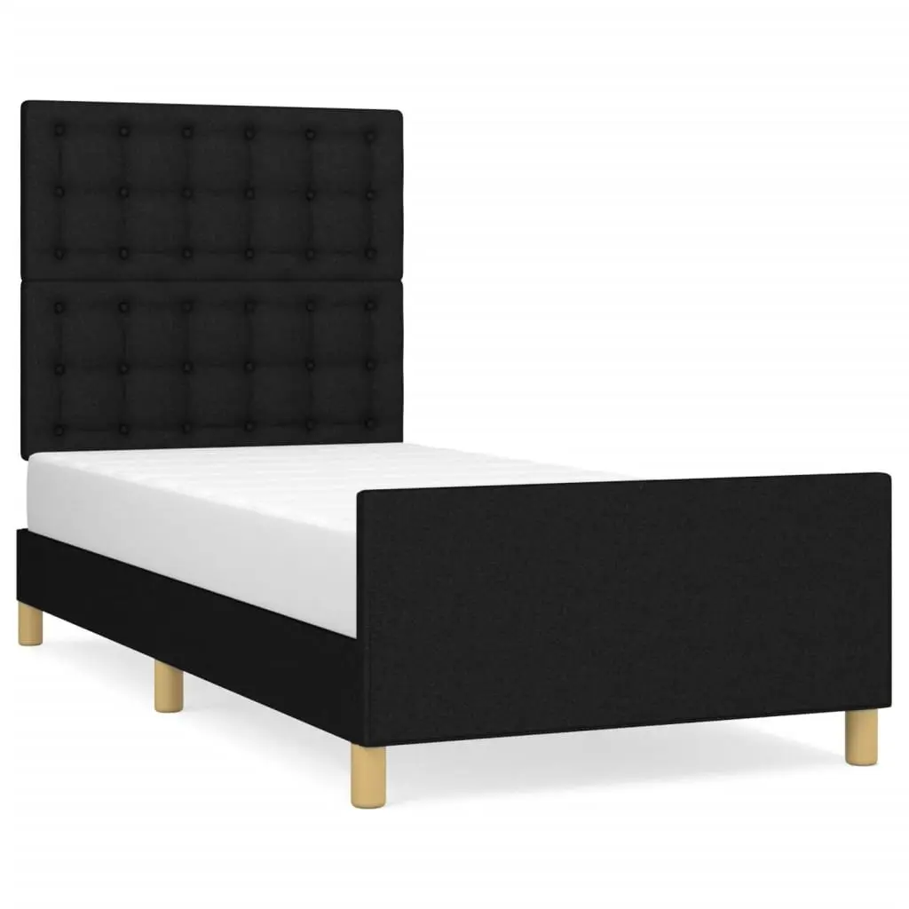 King Single Bed Frame with Adjustable Height Black Fabric Headboard 107x203 cm Bedroom Furniture