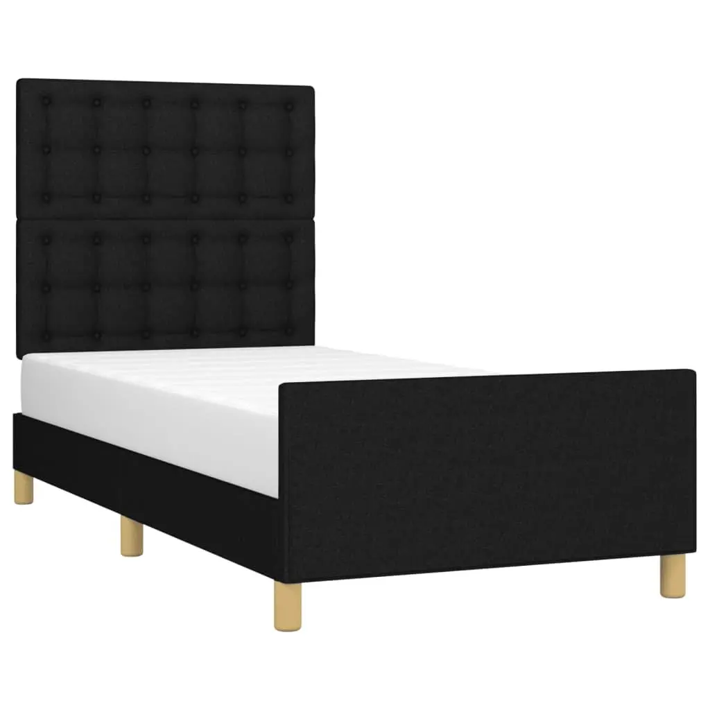King Single Bed Frame with Adjustable Height Black Fabric Headboard 107x203 cm Bedroom Furniture