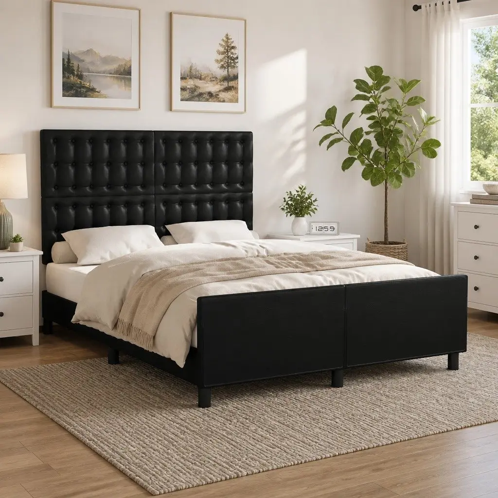 Double Bed Frame in Black Faux Leather