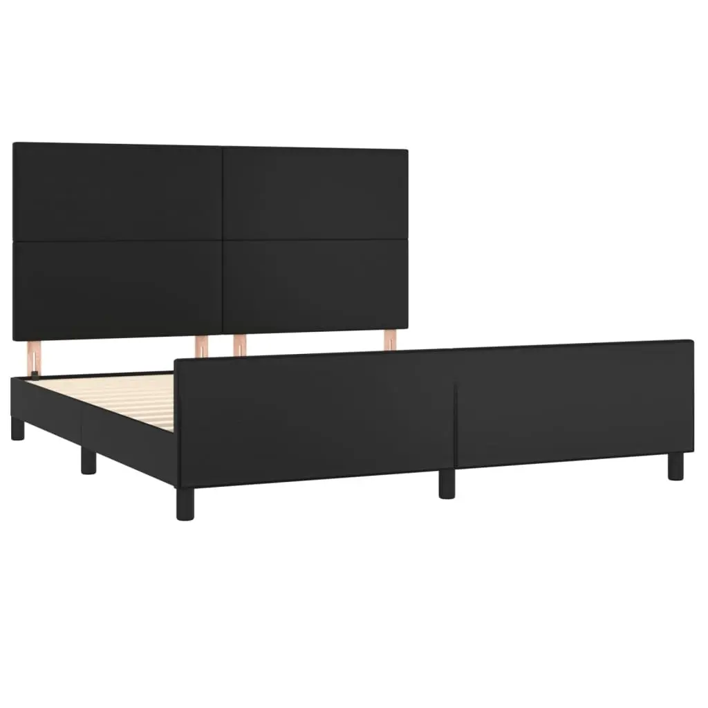Queen Bed Frame Black Faux Leather Headboard Adjustable Height Bedroom Furniture