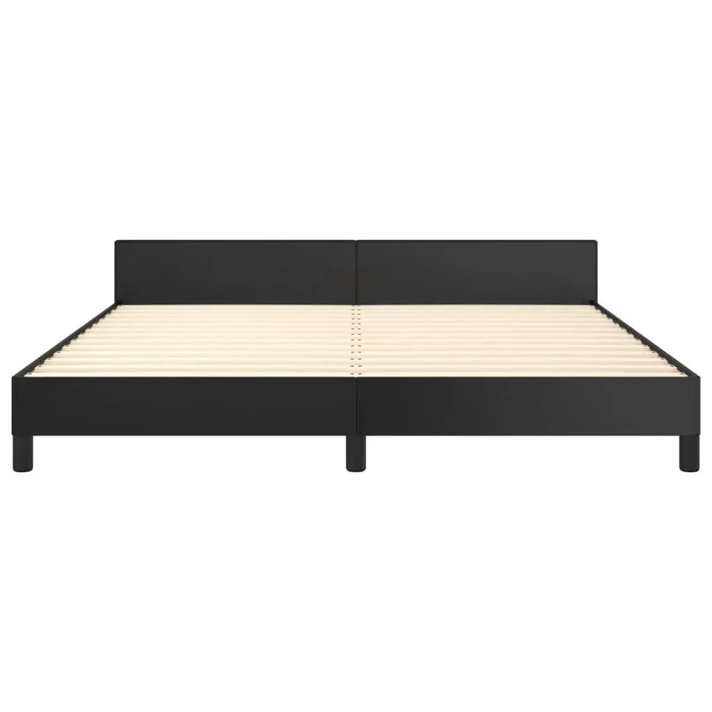 Queen Bed Frame Black Faux Leather Headboard Adjustable Height Bedroom Furniture