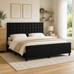 Comfortable and Reliable Black Faux Leather Bed Frame