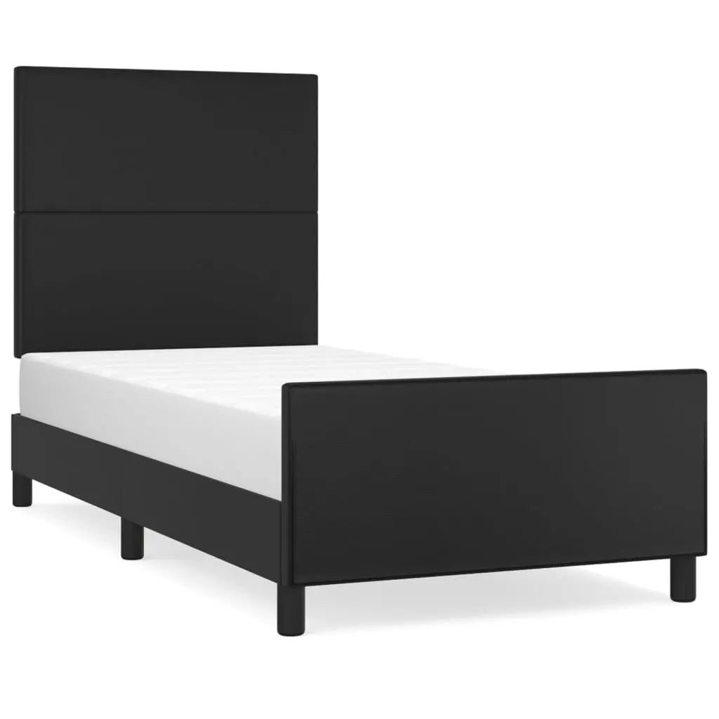 King Single Bed Frame with Headboard 107x203cm Black Faux Leather