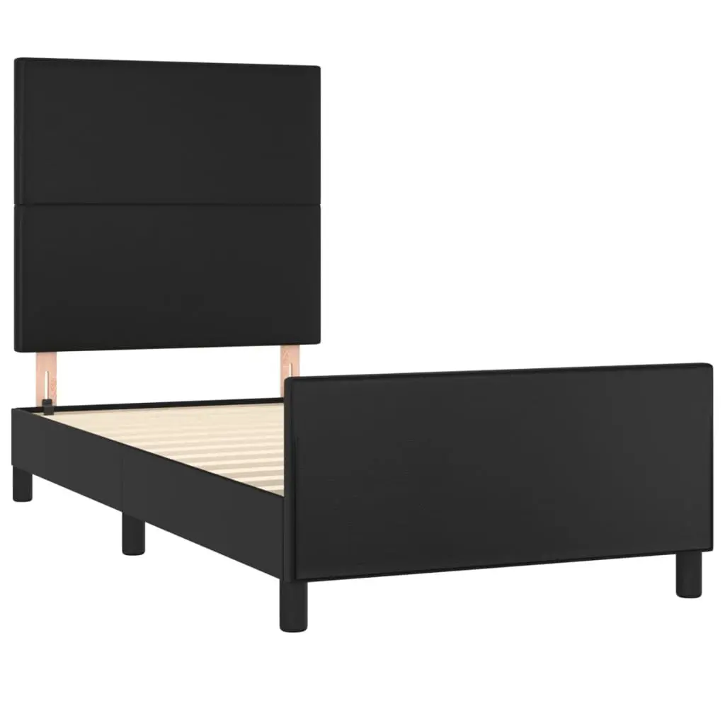 King Single Bed Frame with Headboard 107x203cm Black Faux Leather