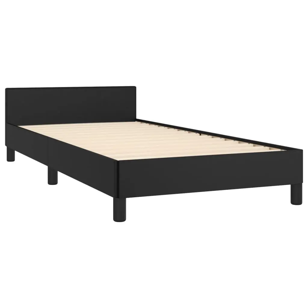 King Single Bed Frame with Headboard 107x203cm Black Faux Leather