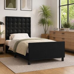 Durable King Single Bed Frame with Velvet Headboard