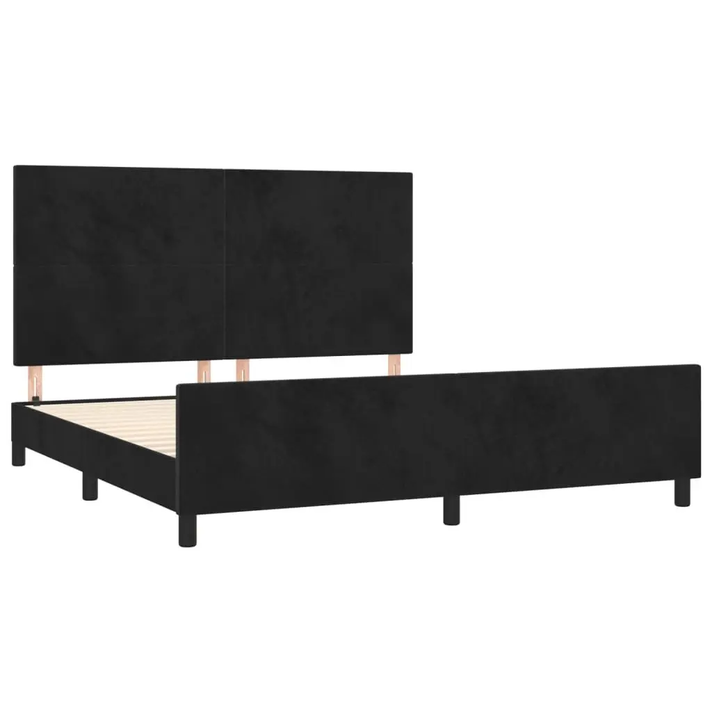 Queen Bed Frame Adjustable Height 152x203cm Black Velvet Plywood Slats