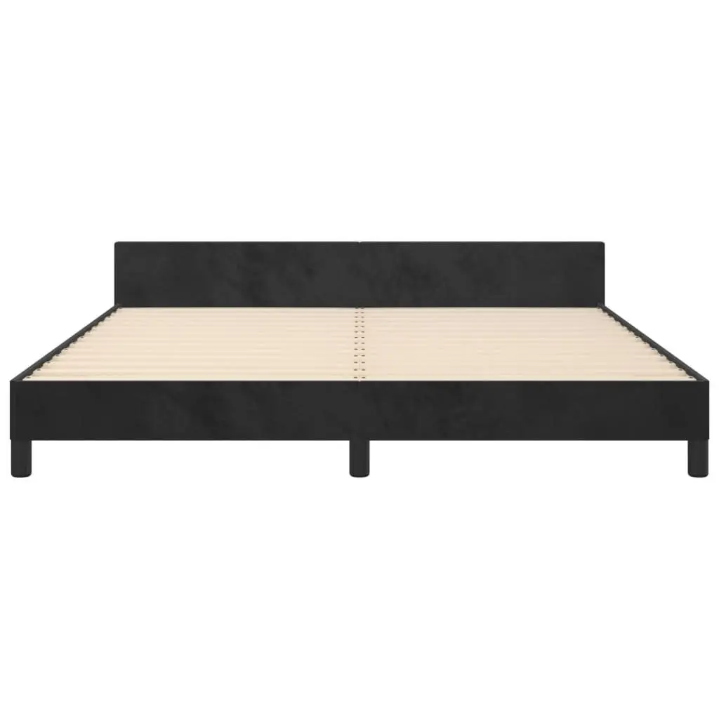 Queen Bed Frame Adjustable Height 152x203cm Black Velvet Plywood Slats