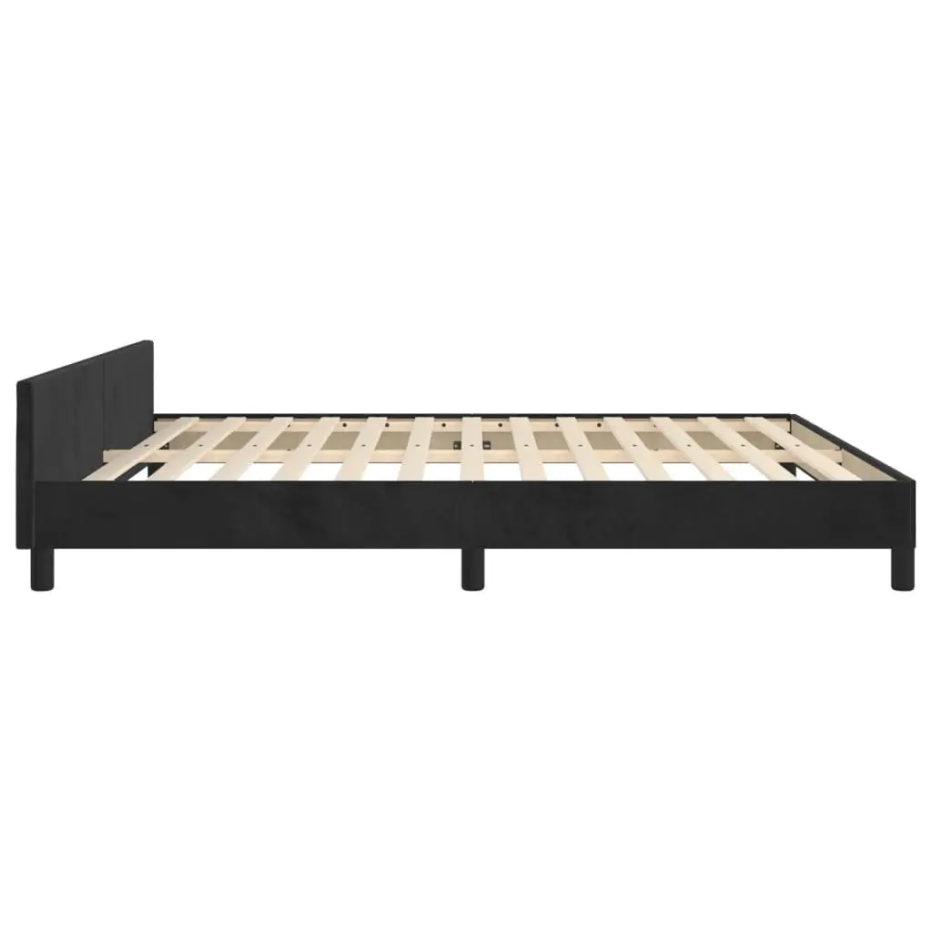 Queen Bed Frame Adjustable Height 152x203cm Black Velvet Plywood Slats
