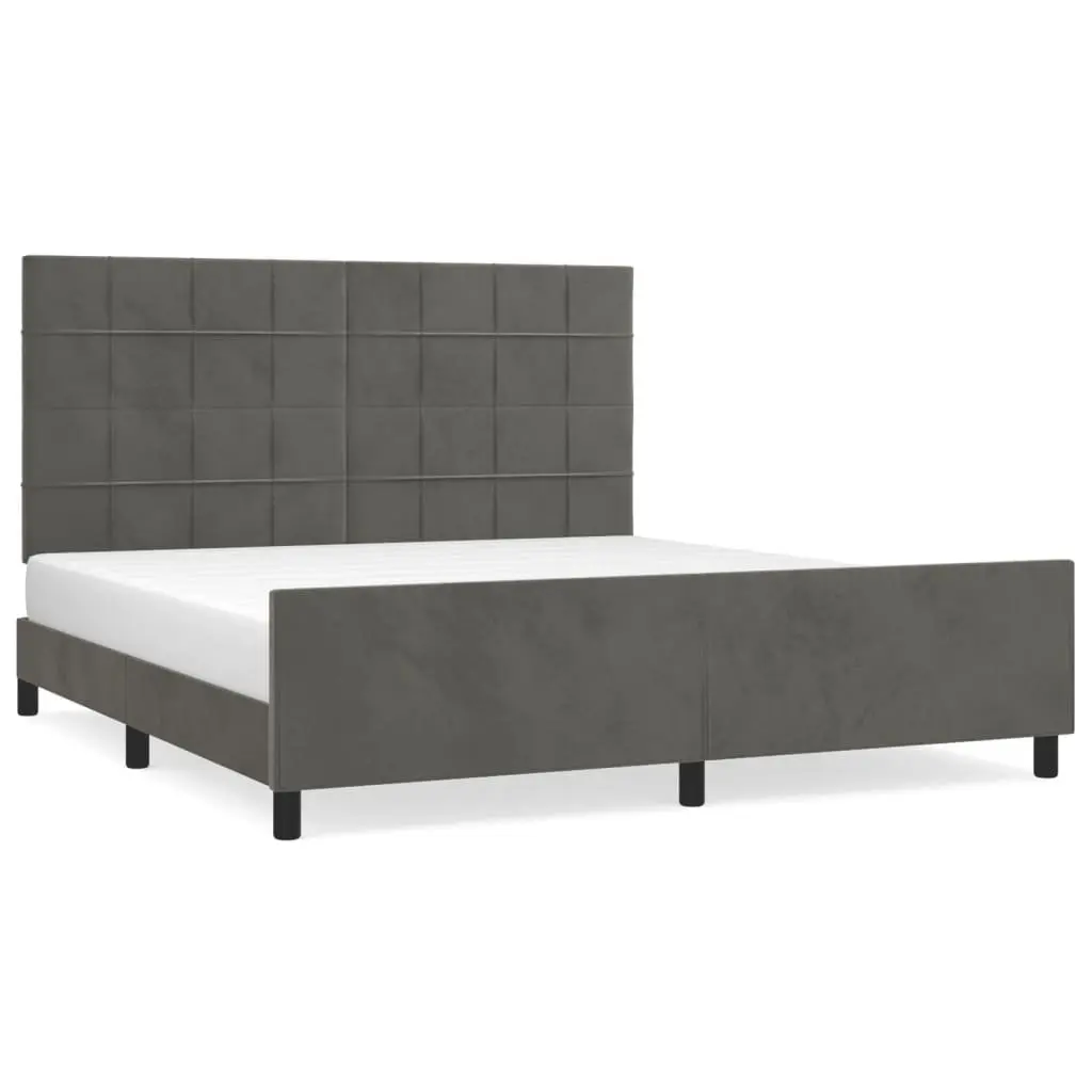 Dark Grey Queen Bed Frame with Velvet Finish