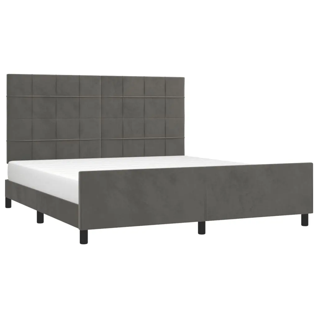 Dark Grey Queen Bed Frame with Velvet Finish