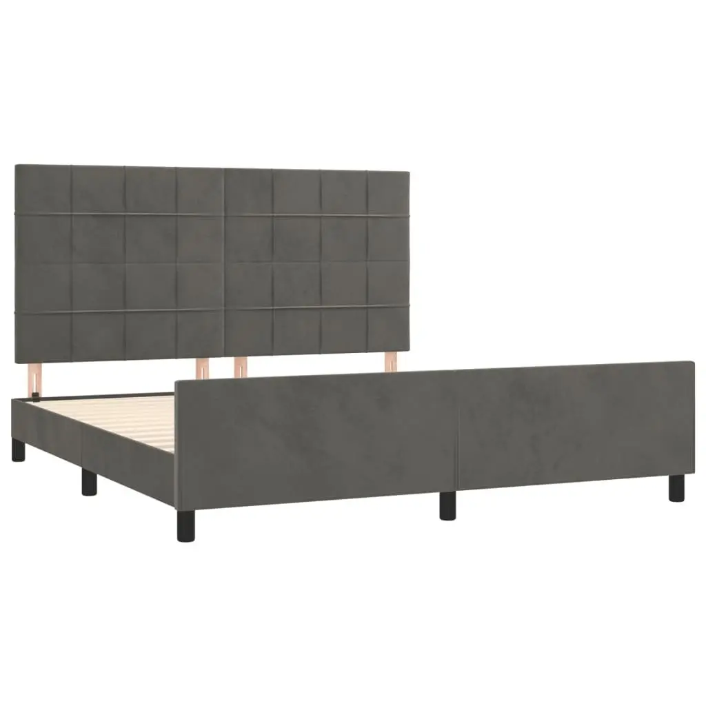 Dark Grey Queen Bed Frame with Velvet Finish