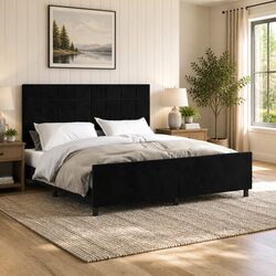 Practical Queen Bed Frame with Supportive Velvet Headboard