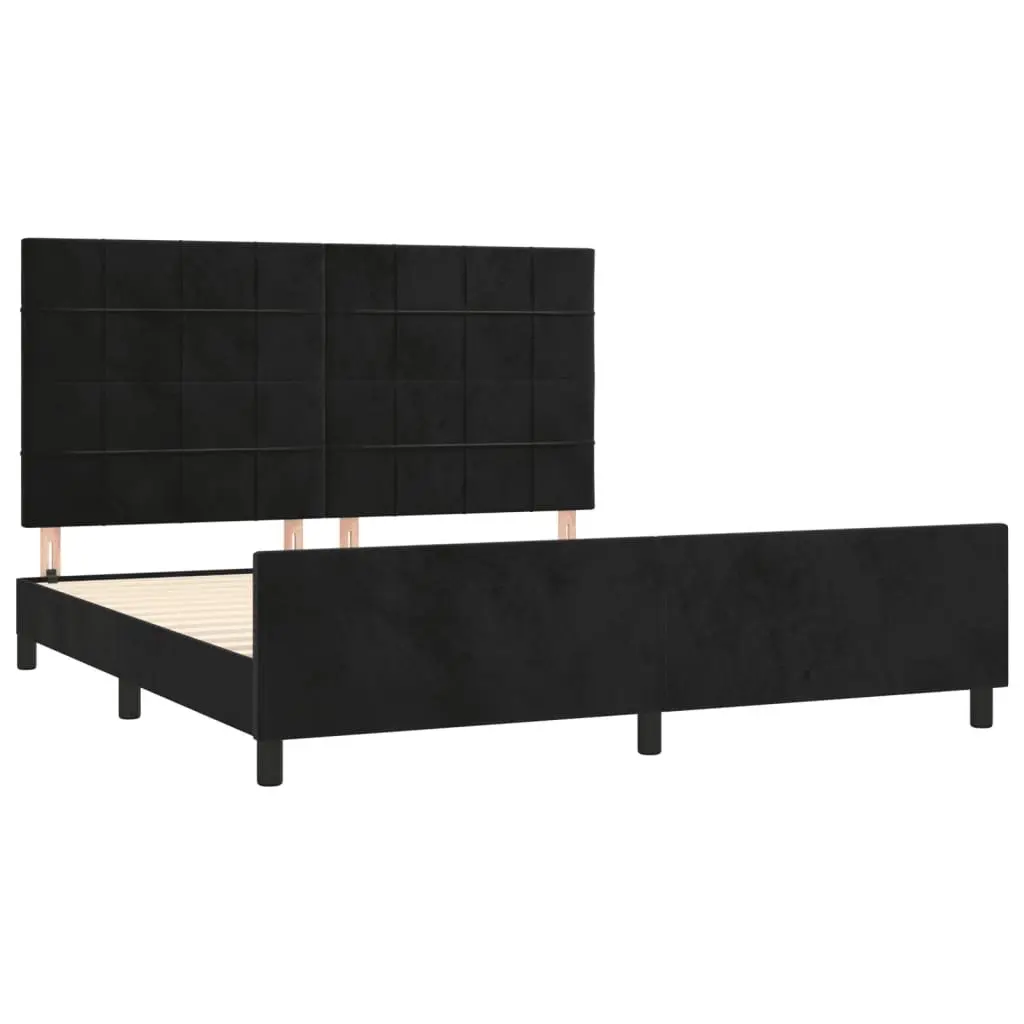 Queen Bed Frame with Supportive Velvet Headboard