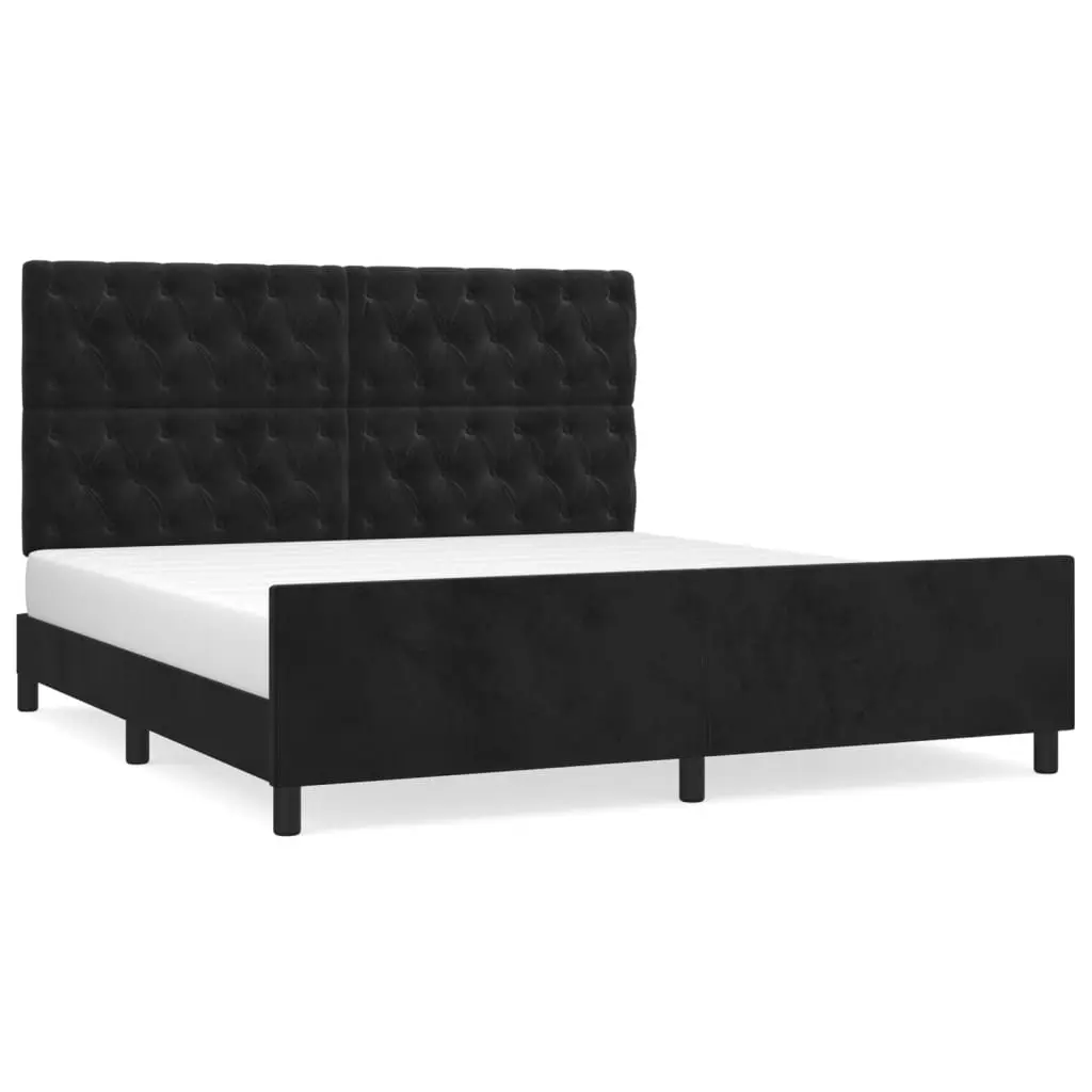 Queen Bed Frame Adjustable Height 152x203cm Black Velvet