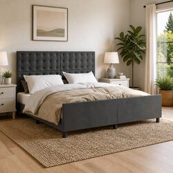 Comfortable Dark Grey Velvet Queen Bed Frame for Restful Sleep