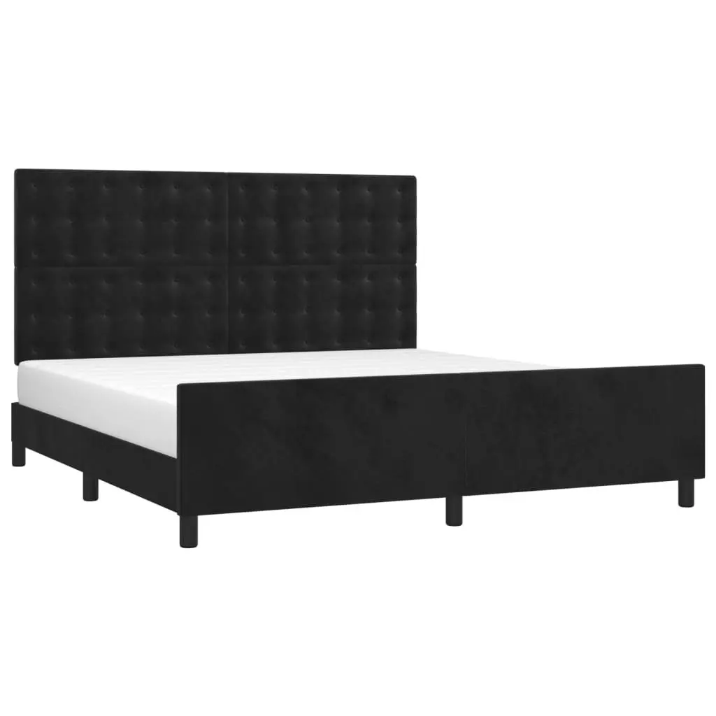 Queen Bed Frame 152x203cm Black Velvet Headboard Adjustable Height Plywood Slats