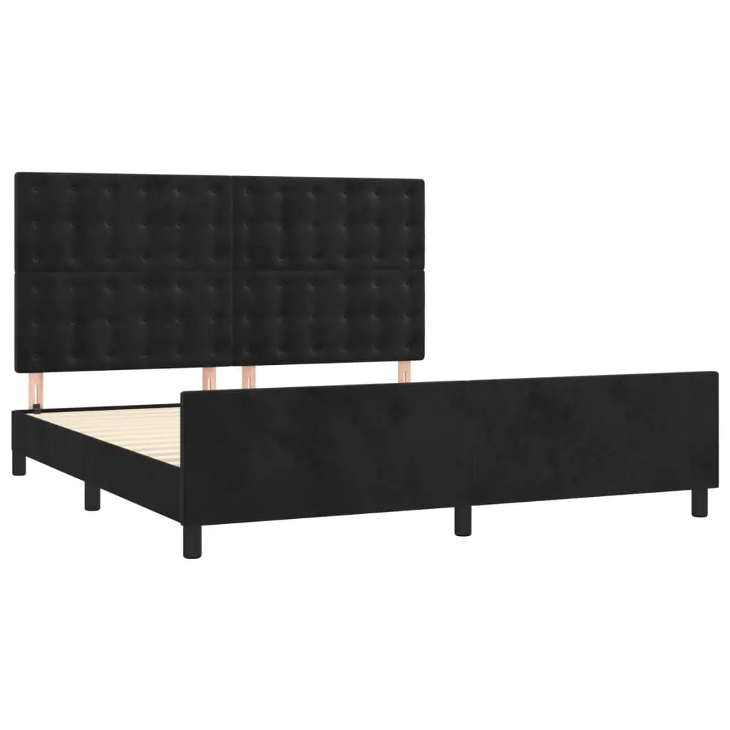 Queen Bed Frame 152x203cm Black Velvet Headboard Adjustable Height Plywood Slats