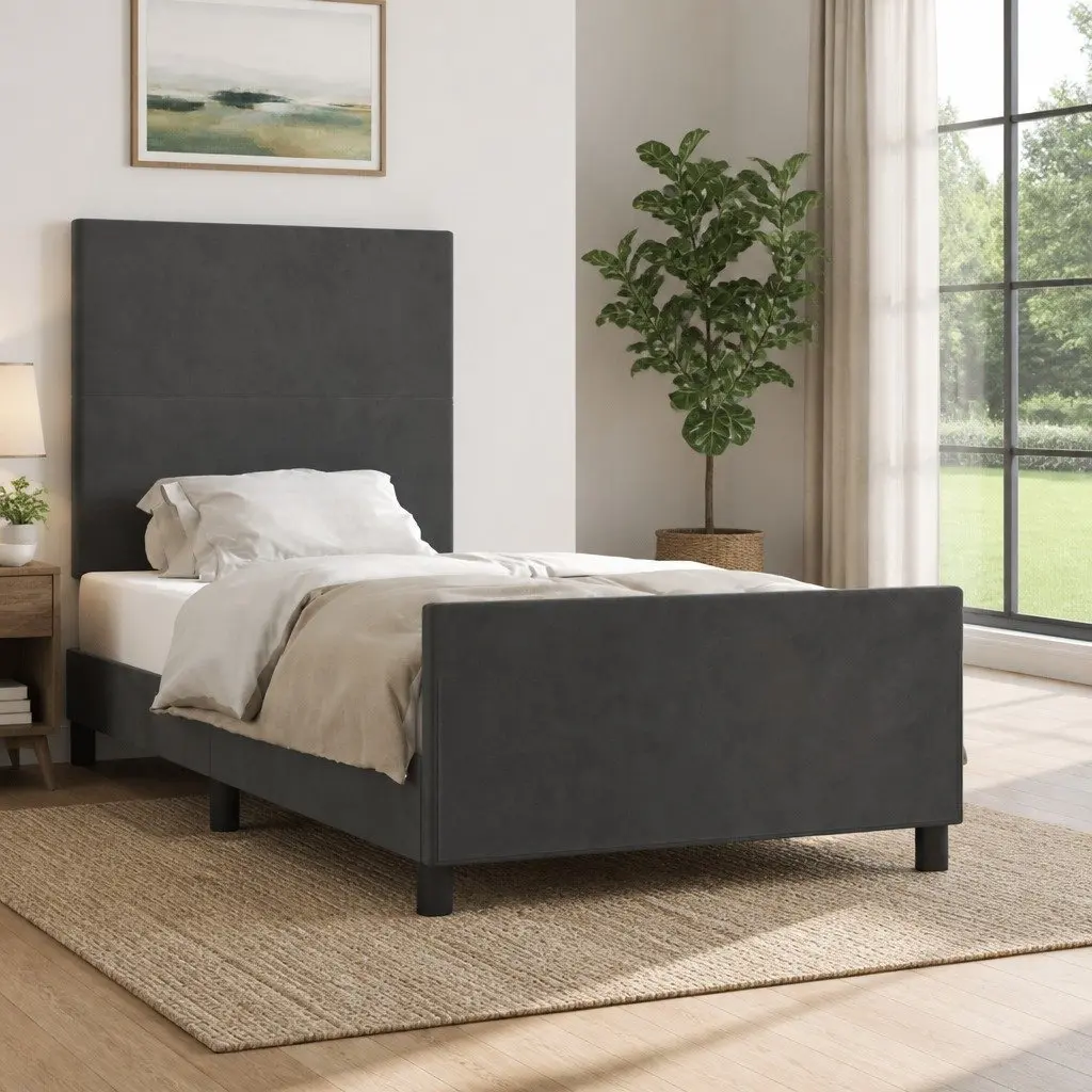King Single Bed Frame Grey Velvet 107x203cm Bedroom Furniture