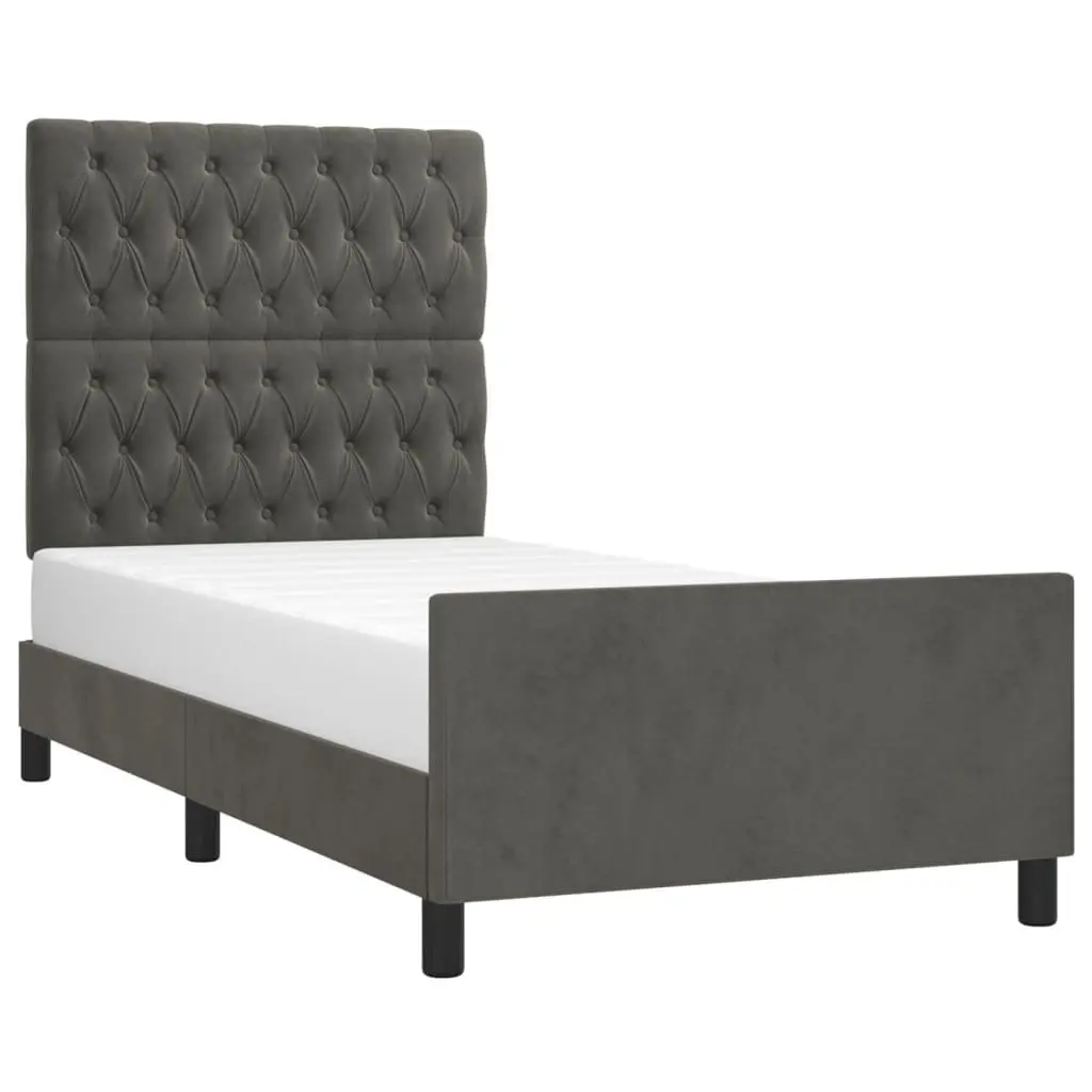 Adjustable King Single Bed Frame Grey Velvet 107x203cm