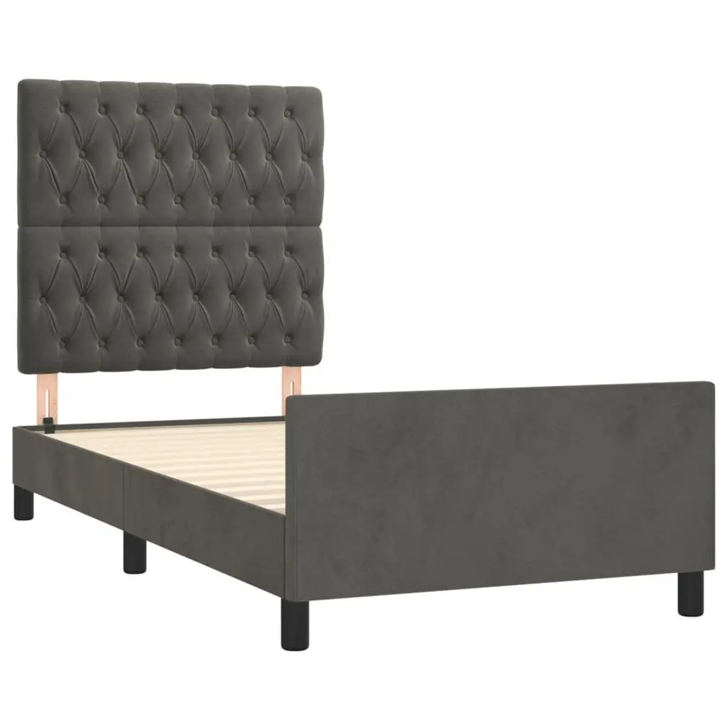 Adjustable King Single Bed Frame Grey Velvet 107x203cm