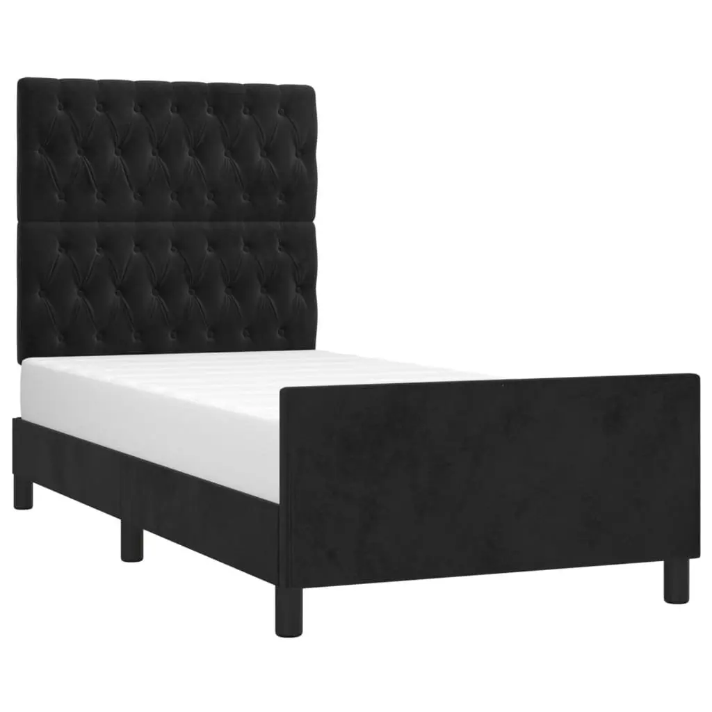 King Single Bed Frame Adjustable Black Velvet Headboard 107x203cm