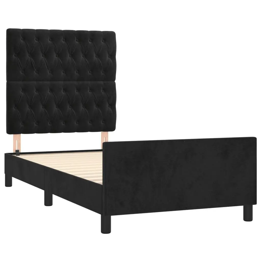 King Single Bed Frame Adjustable Black Velvet Headboard 107x203cm
