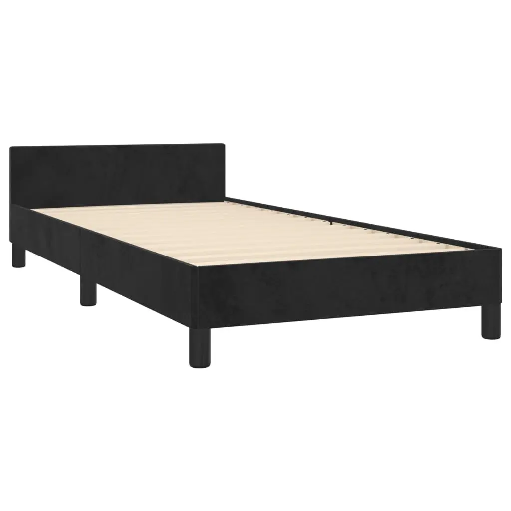 King Single Bed Frame Adjustable Black Velvet Headboard 107x203cm